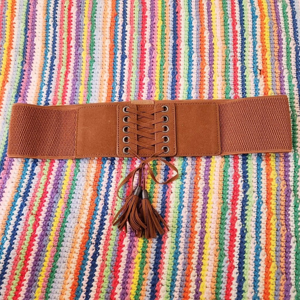 Brown Elastic Waist Belt Lace-Up Corset Style